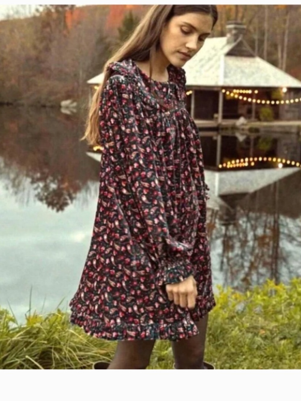 DÔEN Nora Mini Dress Teal Canterbury Paisley Print NWT Size Small